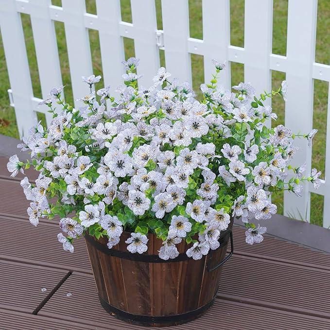 Artificial Fake Plants Flowers for Outdoor Outside Spring Summer Decoration, 12 Bundles Faux Silk White Daisy UV Resistant Realistic for Porch Patio Home Window Box Yard Garden Planter