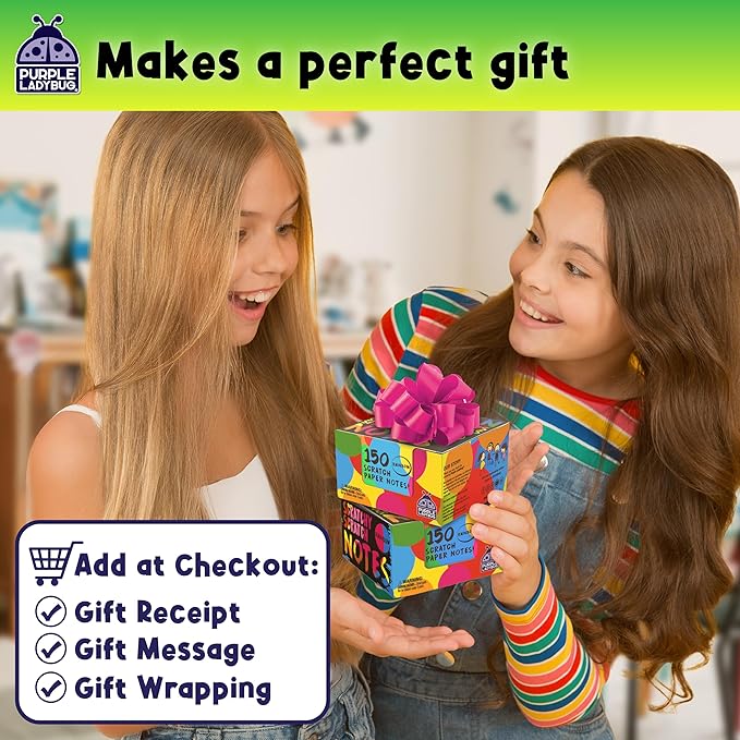 PURPLE LADYBUG 150 Rainbow Scratch Art Mini Notes - Arts and Crafts Supplies, Fun & Colorful Scratch Paper for Kids & Teens Gift, Classroom School Supplies, Back to School Gift, Travel, Camping