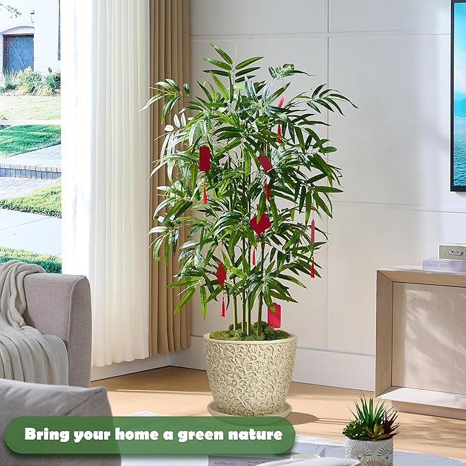 Artificial Bamboo Tree 5FT Tall Fake Plants Faux Silk Plant, Faux Bamboo Plant for Home Office Indoor Outdoor Decor Artificial Trees with Tall Planter