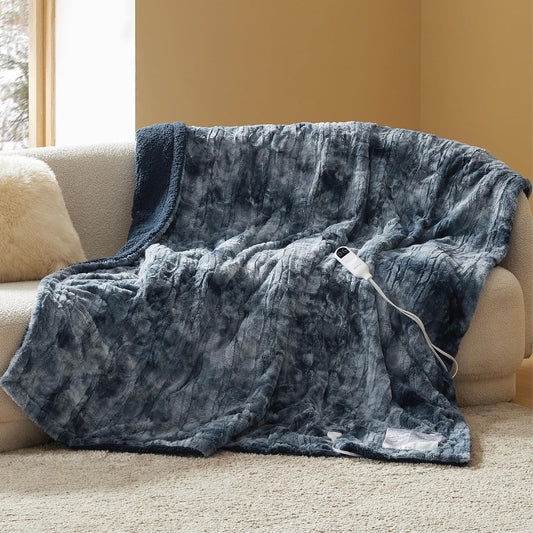 Bedsure Electric Blanket Twin - Faux Fur Sherpa Heated Blanket Twin Size, Fast Heating with 6 Heating Levels & 10 Time Settings, 8 Hours Auto-Off (62x84 inches, Navy)