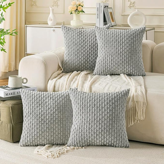Set of 4 Grey Decorative Throw Pillow Covers 26x26 Inch Corduroy Pillow Covers for Bed Couch Sofa Living Room Soft Square Cushion Cases