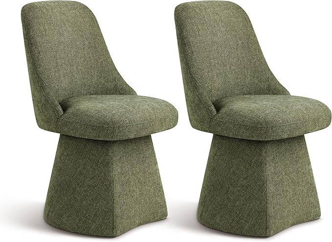 Swivel Dining Chair Mid Century Modern DeskChair High Back Upholstered Linen Fabric SideChair for Kitchen Diningroom Bedroom,Moss Green,2 Box