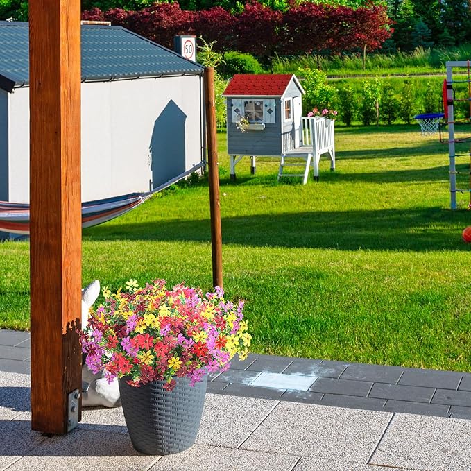 Fake Fall Artificial Flowers for Outdoor Decoration 12 Bundles Faux Silk Mums Daisy UV Resistant Autumn Flowers for Garden Patio Porch Window Box Outdoor Indoor Decor