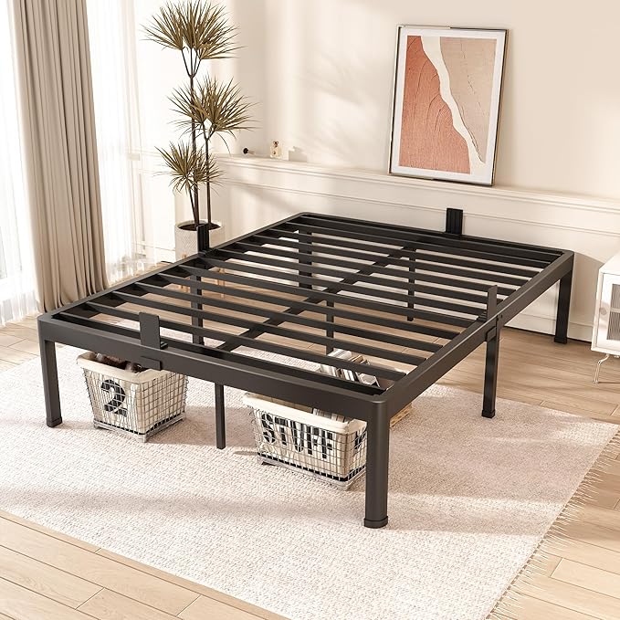 FUIOBYVV Full Size Metal Platform Bed Frame, 18 Inch High with 3500 lbs Heavy Duty Support, Non-Slip & Noise Free Steel Slats, No Box Spring Needed, Easy Assembly