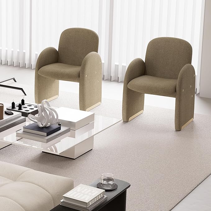 YOUTASTE Oversized Mohair Accent Chair for Living Room & Bedroom, Mid-Century Modern Armchair with Wood Frame & Gold Legs, Comfy Upholstered Single Sofa, Sandy Brown