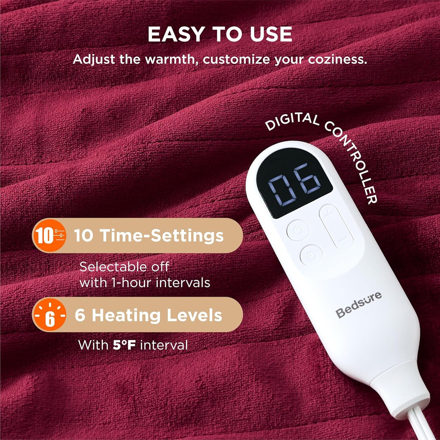 Bedsure Electric Blanket Full Size - Soft Flannel Heated Blanket, Fast Heating with 10 Time Settings & 6 Heat Settings, Warm Gift for Grandma (72x84 inches, Burgundy)