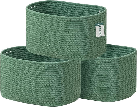 UBBCARE 3-Pack Woven Rope Shelf Baskets - 15x10x9in Decorative Storage Basket for Toys, Kids Playroom, Closet Organization & Cube Storage Organizer | Gift Basket Empty, Green