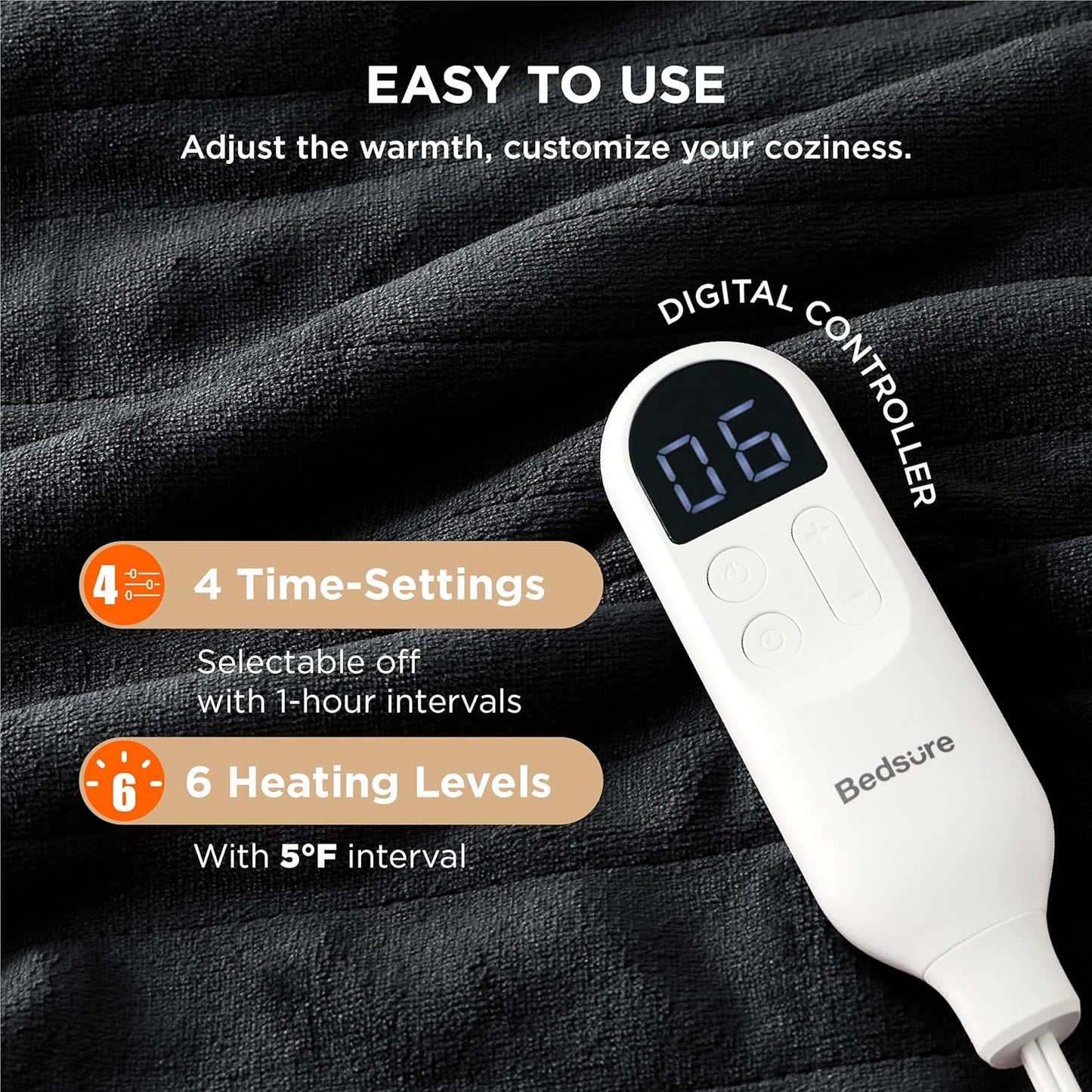 Bedsure Heated Blanket Throw Blanket - Fast Heating Electric Blanket, Soft Flannel Heated Throw with 4 Time Settings, 6 Heating Settings, Warm Gifts for Grandma Grandpa (50x60 inches, Black)