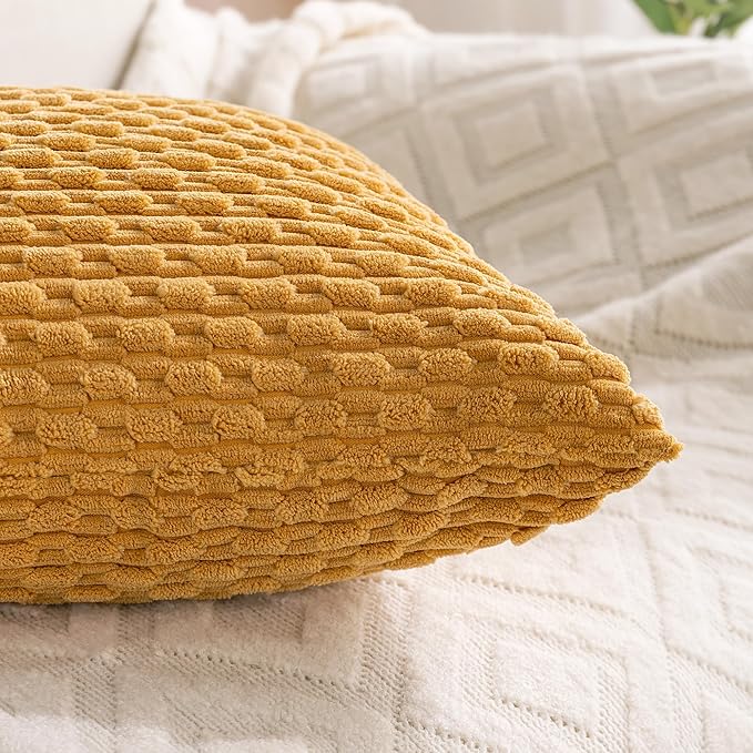 Set of 4 Yellow Rust Aqua Decorative Throw Pillow Covers 26x26 Inch Corduroy Pillow Covers for Bed Couch Sofa Living Room Soft Square Cushion Cases