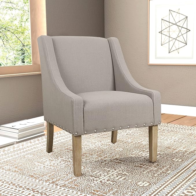 Homepop Home Decor | Upholstered Classic Swoop Arm Accent Chair | Accent Chairs for Living Room & Bedroom | Decorative Home Furniture, Sand Dune