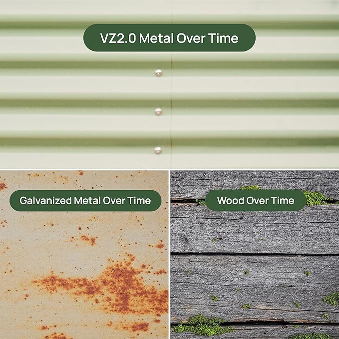 Vego garden 32" Extra Tall Raised Garden Bed Kits, 9 in 1 Modular Raised Planter Box for Vegetables Flowers Fruits Oval Metal Raised Garden Bed, Sunlit Oak