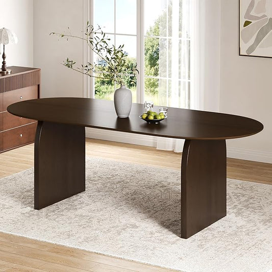 Casaphoria 79" Large Dining Table for 8, Wood Oval Living Room Table, Modern Farmhouse Kitchen Table with Scratch-Resistant Top & Wood Pedestal, Easy Assembly and Clean, Walnut