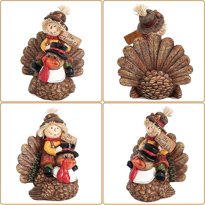 Thanksgiving Turkey Statue and Fall Scarecrow for Home Deocr, Turkey and Scarecrow Figurines Indoor Decorations Thanksgiving Autumn Harvest Gift Table Centerpieces