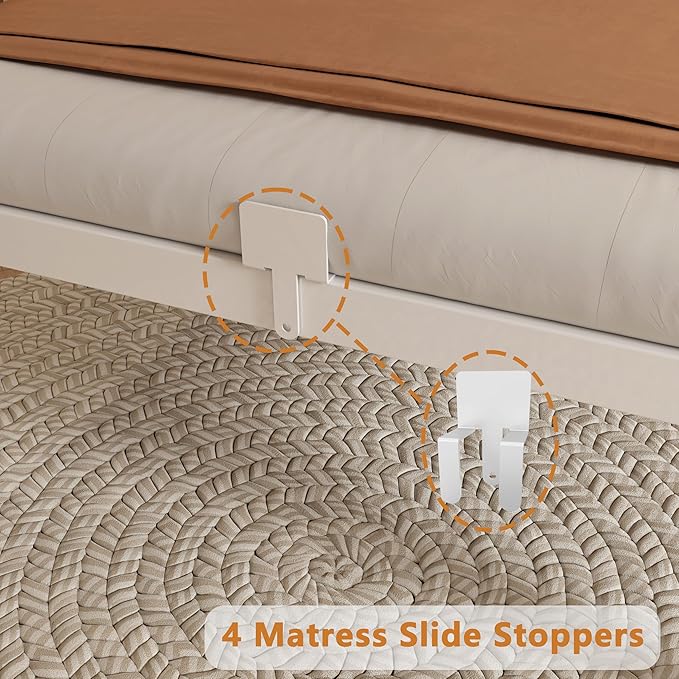 14 Inch Twin Size Bed Frame with Metal Gaskets, No Box Spring Needed, DIY Headboard, Heavy Duty Steel Slat Support, Anti-Slip Mattress Stopper, Round Corner Leg, Easy Assembly, White