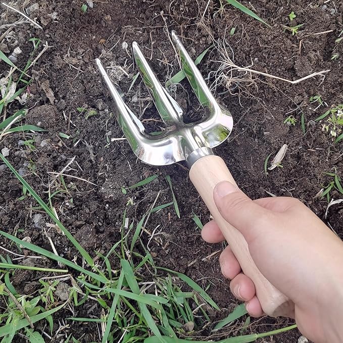 Garden Tools Set, 5 Piece Stainless Steel Hand Tool Kit with Ergonomic Wooden Handle, Heavy Duty Gardening Tools Include Hand Trowel, Transplant Trowel, Hand Rake, Hand Fork and Weeder