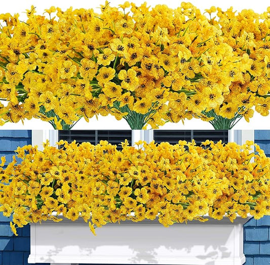 Uieke 72 Bundles Artificial Flowers for Outdoors UV Resistant No Fade Yellow Fake Flowers for Outside Home Garden Porch Window Box Home Spring Summer Décor (Yellow)