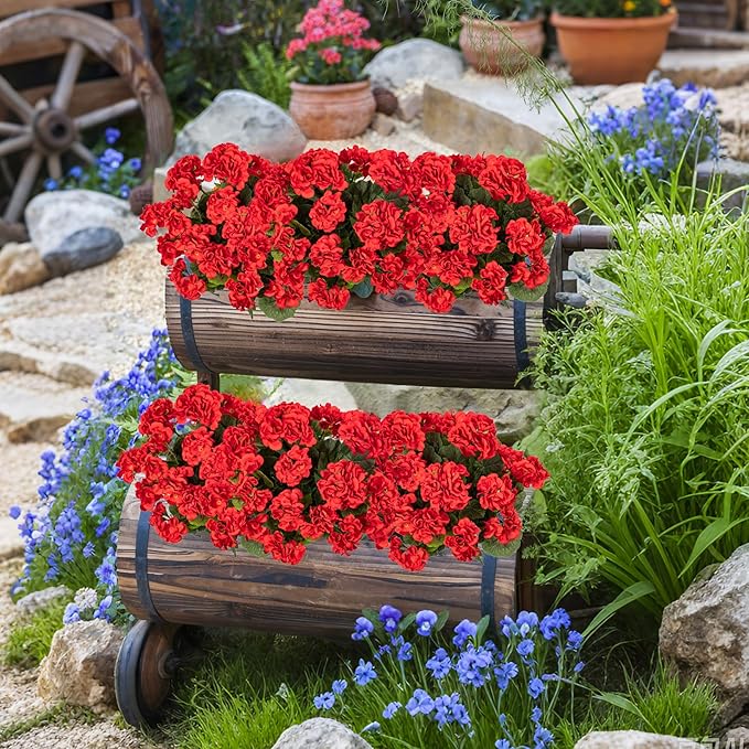 Plastic Flowers for Outdoors Home Decor Fake Plants Artificial Flowers Artificial Geraniums Outdoor Fake Flowers Silk Bouquet, Fall Decoration for Interior Porch Garden Decor(Red) 8PCS 14.4"