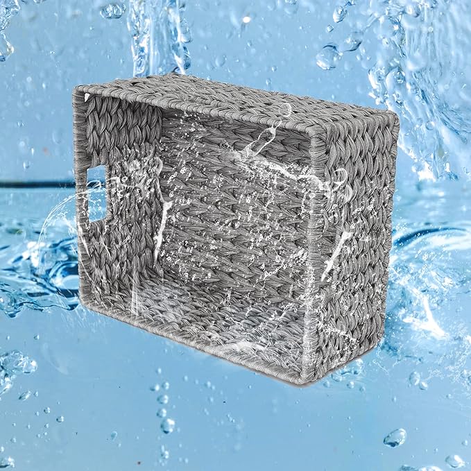 GRANNY SAYS Large Wicker Basket for Storage, Waterproof Baskets for Shelves, Storage Baskets with Handles, Grey Basket for Storage, 1-Pack