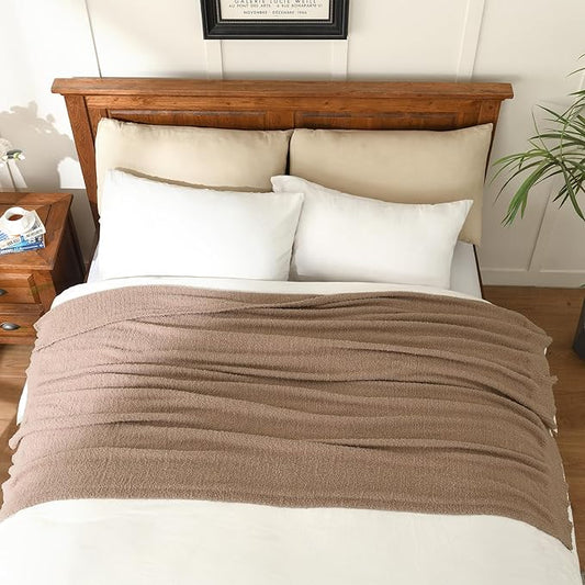 JOOJA Knitted Dusty Pink Rose Blush Throw Twin Size Blanket Polyester Soft Fleece Blanket for Couch Bed Sofa 60x80 Inches Dusty Rose