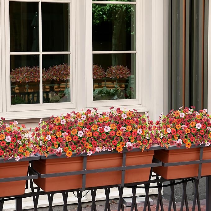 Fall Mums Artificial Flowers for Outdoors Potted, 12 Bundles Fake Fall Daisy Flower with Realistic Eucalyptus Leaves, Fake Plants for Greenery Boxwood Porch Patio Garden Pot Courtyard