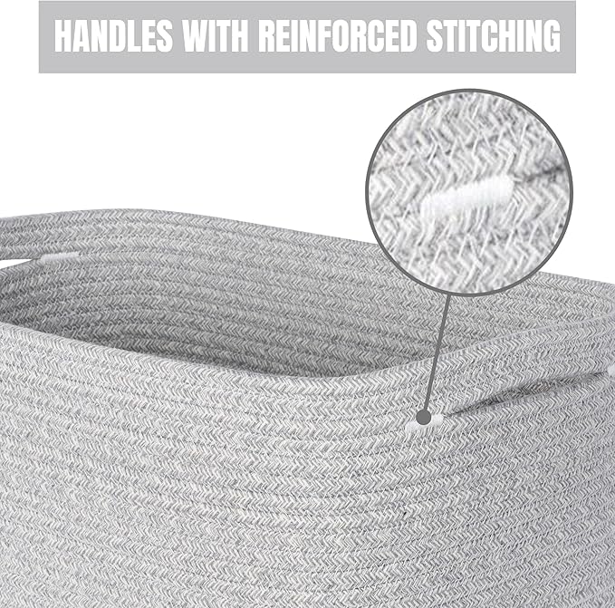 MINTWOOD Design 3-Pack Decorative Woven Storage Baskets for Shelves, Cube Bin Box for Organizing Books, Shoes, Dog Toys, Pantry Closet and Living Room Organizer, Light Gray Mix