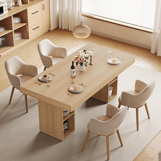 GarveeHome 63-Inch Rectangular Dining Table with Storage, Large Dining Table for 6 w/Large Tabletop & Sturdy Frame, Wooden Kitchen Table with Double Pedestal, for Dining Room, Office, Oak