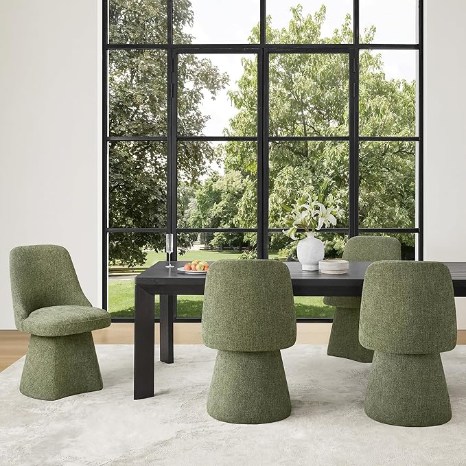 Swivel Dining Chair Mid Century Modern DeskChair High Back Upholstered Linen Fabric SideChair for Kitchen Diningroom Bedroom,Moss Green,2 Box