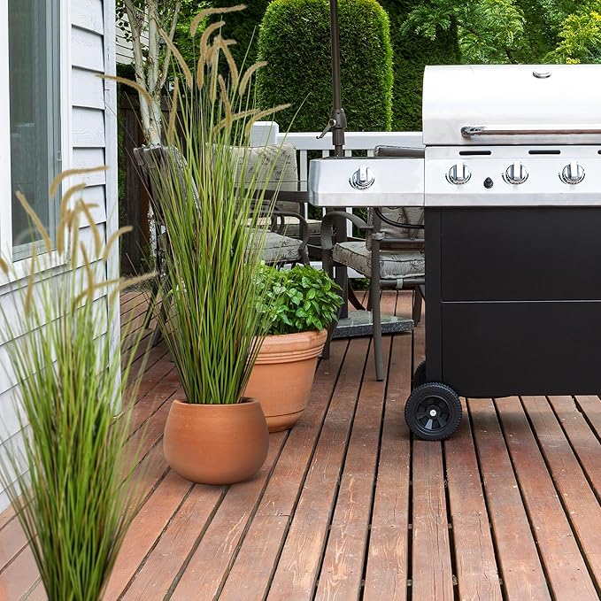 KOL Artificial 5ft Horsetail Reed Grass – 59in Tall Faux Grass Plant in Pot, Indoor Outdoor Artificial Greenery for Home, Office, Wedding & Party Decor