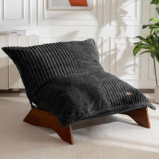 MAXYOYO Adjustable Living Room Chair, 3-Position Bean Bag Chair with Removable Cover, Upholstered Accent Chair with Frame, Soft Reclining Lounge for Bedroom, Apartment, Office, Black