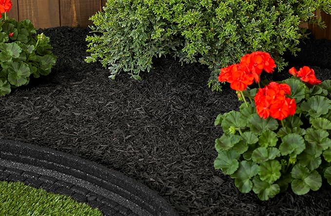 Rubberific Premium Shredded Rubber Mulch for Gardens, Lawns, and Landscaping | Long Lasting Color | Looks Like Natural Wood Mulch (37.5 CU. FT. - 675 LBS, Black)