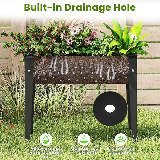 HAPPYGRILL Raised Garden Bed, Metal Elevated Planter Box w/Legs, Drainage Holes for Growing Vegetables Fruits Flowers, Indoor Outdoor Standing Plant Container for Backyard Patio (24”x11”x18”)