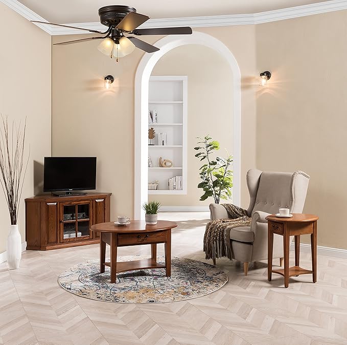 Haven Ridge One Drawer Solid Wood Oval Coffee Table with Shelf, Medium Oak Brown – Leick Home, 9044-MED