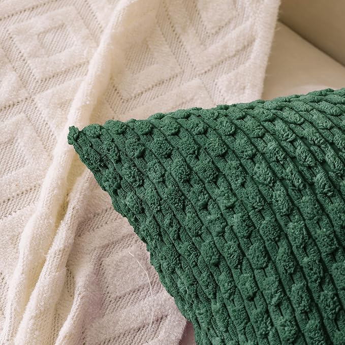 Set of 4 Dark Green Decorative Throw Pillow Covers 26x26 Inch Corduroy Pillow Covers for Bed Couch Sofa Living Room Soft Square Cushion Cases