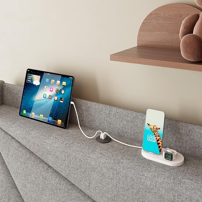 iPormis Twin Size Bed Frame with Charging Station, Linen Platform Bed Frame with Wingback Headboard Upholstered Bedframe, Solid Wood Slats Support, No Box Spring Needed, Easy Assembly, Light Grey