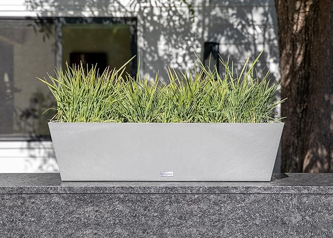 Veradek Pure Series Window Box Planter - Long Rectangular Planter for Indoor or Outdoor Windowsill/Balcony | Durable All-Weather Use with Drainage Holes | Modern Decor for Herbs, Small Plants, Flowers