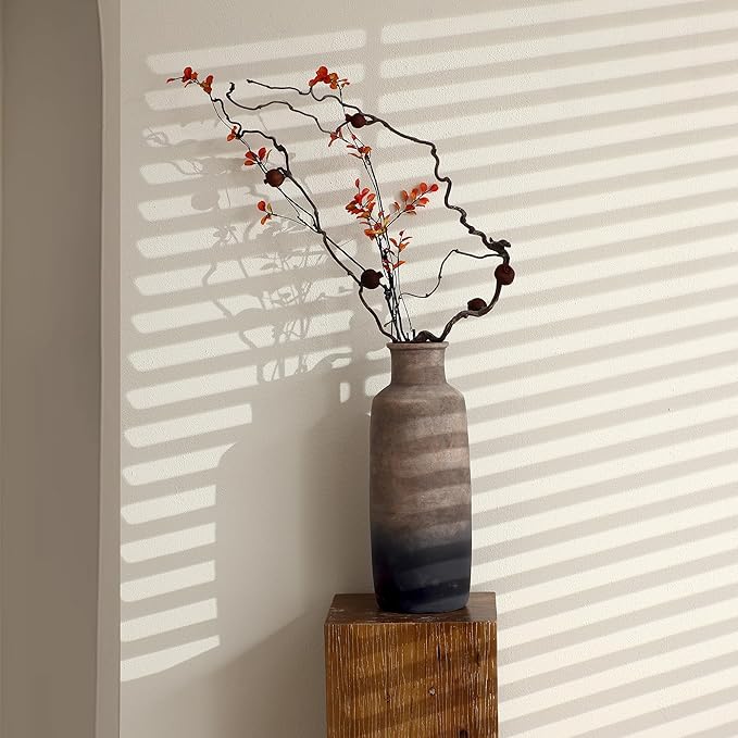 LuxenHome Ceramic Floor Vase,19 Inch Brown Ombre Terracotta Rustic Pottery Large Vases for Living Room Decor, Farmhouse Decorative Narrow Flower Vase Home Decor