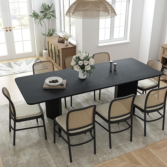 Casaphoria 79" Dining Table for 6, Wood Kitchen Table with Scratch-Resistant Top & V-Shaped Base, Modern Farmhouse Rectangular Dining Table for Living Room, Kitchen, Easy Assembly, Black