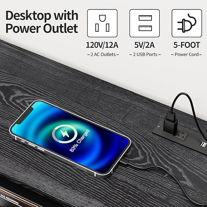 JUSTOGO TV Stand for 55/60/65/70 Inch TV, Modern Entertainment Center with LED Lights and Power Outlets, TV Stand with Drawers and Shelves, Media Console with Storage for Living Room Bedroom, Black