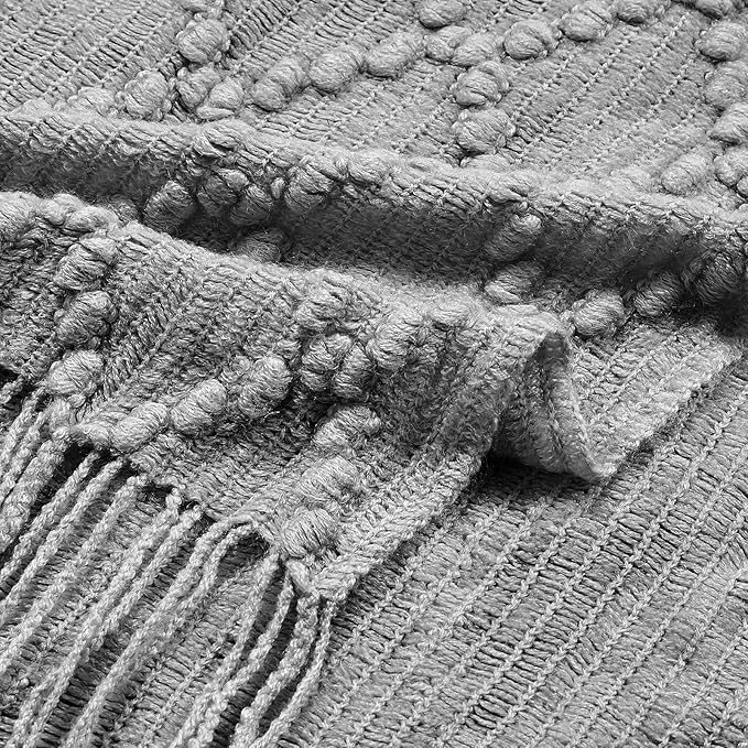 BOURINA Light Grey Throw Blanket 50 x70 Inches Jacquard Argyle Throw Textured Solid Soft Throws and Blankets for Sofa or Bed Knitted Decorative Blanket