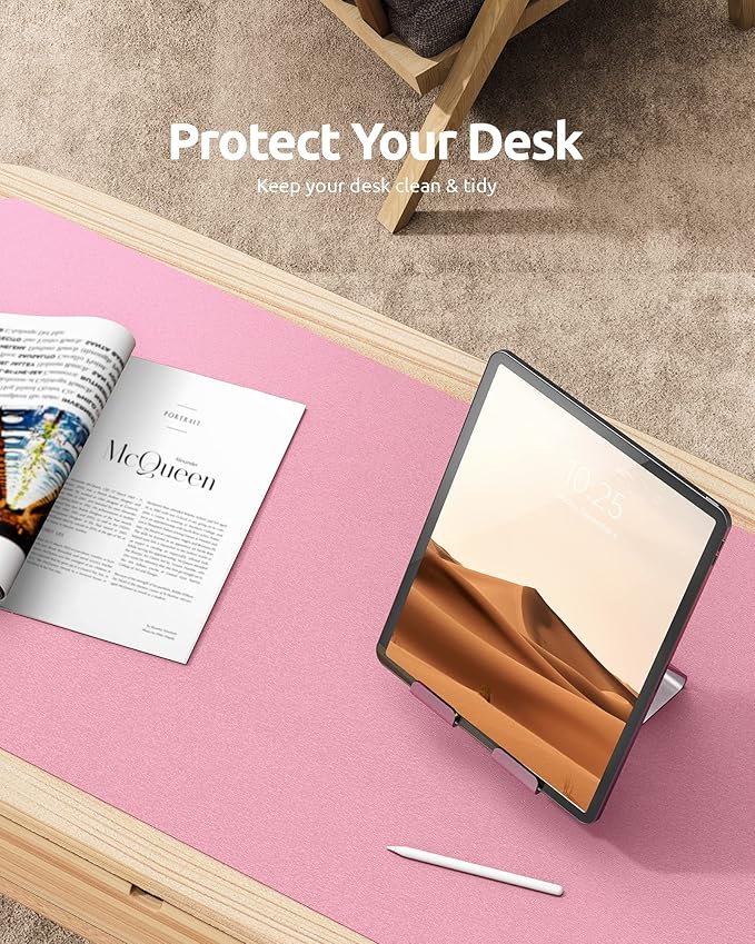 YSAGi Leather Desk Protector, Office Mat, Large Mouse Mat, Non-Slip PU Leather Blotter, Laptop Desk, Waterproof Writing Pad for Office and Home (Pink, 31.5" x 15.8")