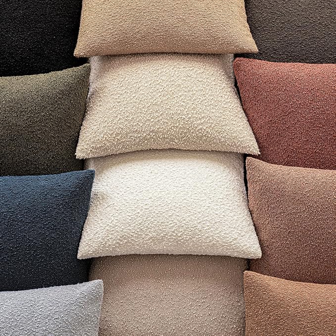 Foindtower Pack of 2 Textured Boucle Throw Pillow Covers Accent Solid Pillow Cases Cozy Soft Decorative Couch Cushion Case for Chair Sofa Bedroom Living Room Home Decor 18x18 Inch Light Brown