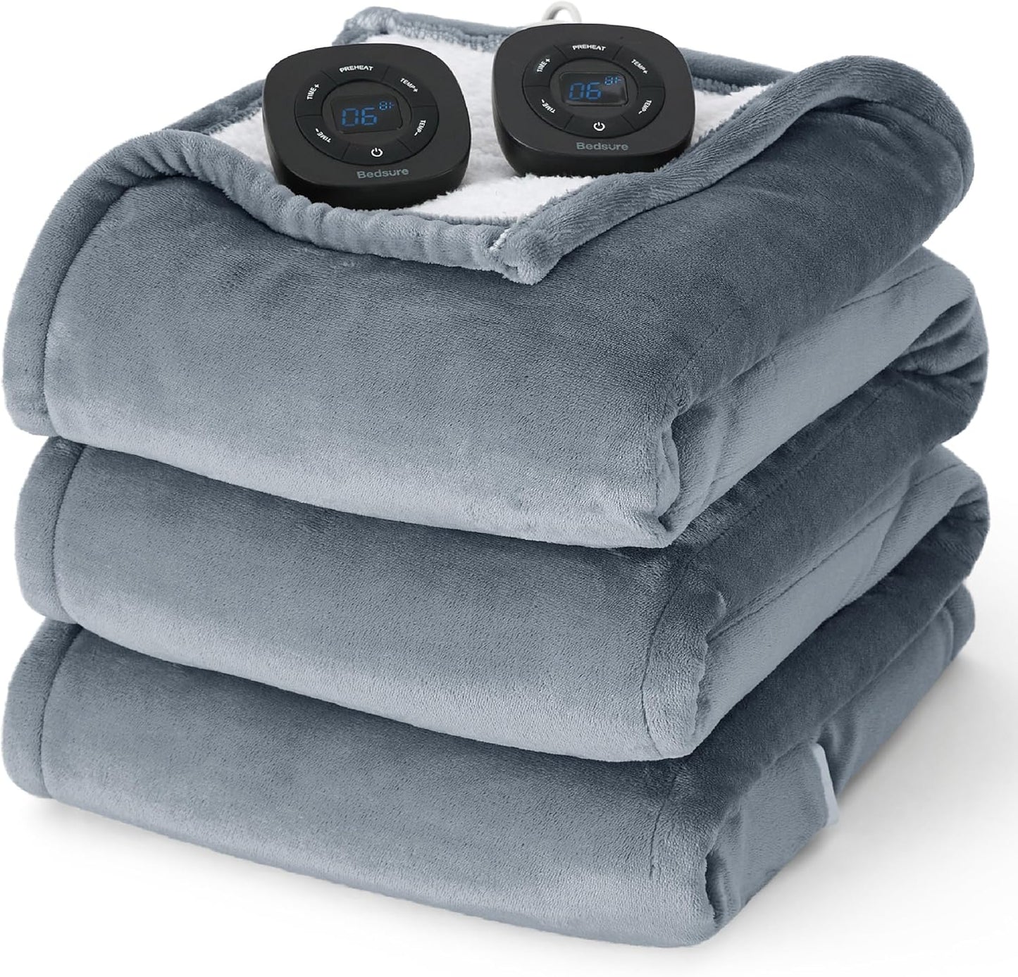 Bedsure Electric Blanket Queen Size - Dual Control Heated Blanket Queen, GentleSoft Fast Heating with 10 Time Settings & 10 Heat Settings, Warm Gift for Grandma (84x90 inches, Grey)