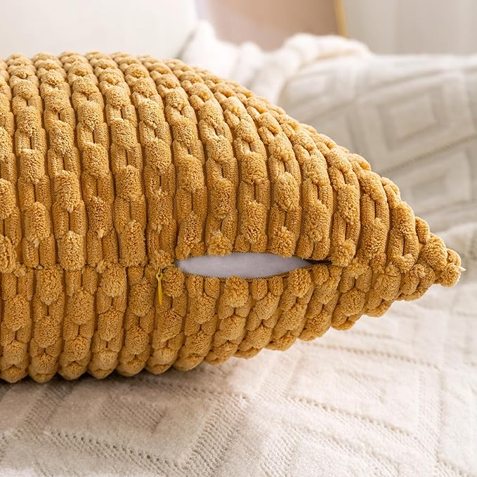 Set of 4 Mustard Yellow Decorative Throw Pillow Covers 12x20 Inch Corduroy Pillow Covers for Bed Couch Sofa Living Room Soft Cushion Cases