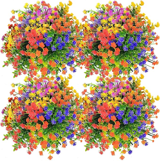 Artificial Flowers, UV Resistant Boxwood Shrubs for Christmas Outdoor Decor - No Maintenance Greenery Plants - Perfect for Hanging Planters, Weddings, and Farmhouse Decor (12, Mix-2)