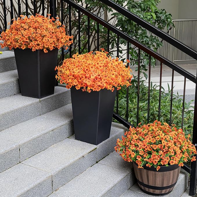 20 Bundles Artificial Flowers for Outdoor Fake Plants for Autumn Decoration,Faux Eucalyptus Flowers for Planter UV Resistant Lifelike for Home Porch Garden (Fall Red)