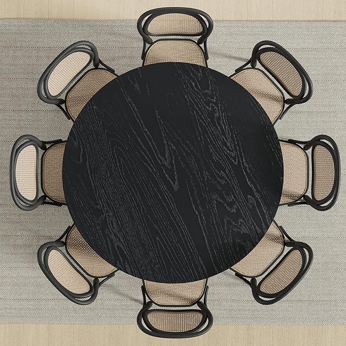 Casaphoria 60" Round Dining Table, Modern Kitchen Table for 8, Scratch-Resistant Top & Rattan Base, Farmhouse Dinner Table for Living Room, Kitchen, Bar, Easy Assembly, Black