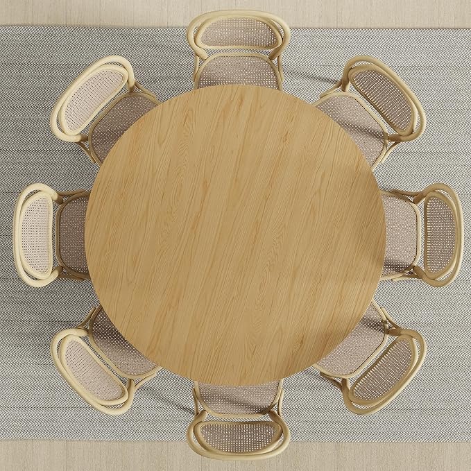 Casaphoria 60" Round Dining Table, Modern Kitchen Table for 8, Scratch-Resistant Top & Rattan Base, Farmhouse Dinner Table for Living Room, Kitchen, Bar, Easy Assembly, Oak