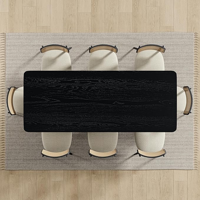 Casaphoria 79" Dining Table for 6, Wood Kitchen Table with Scratch-Resistant Top & V-Shaped Base, Modern Farmhouse Rectangular Dining Table for Living Room, Kitchen, Easy Assembly, Black