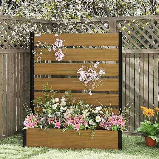 Vertical Screen Planter Bed - Raised Garden Box with Trellis for Climbing Plants, Durable Privacy Fence Planter for Outdoor, Patio, Deck Aluminum Frame, Brown