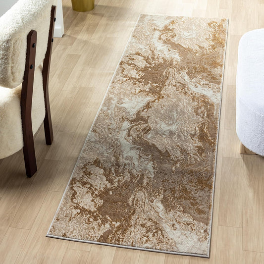 LUXE WEAVERS Marble Swirl Abstract Area Rug, Beige 2x7